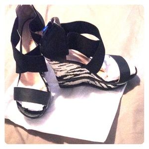 Black and white wedge shoes
